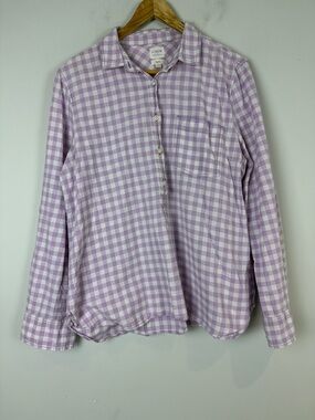 J. Crew Lavender and White Gingham Button Boyfit Pullover Blouse Size Large